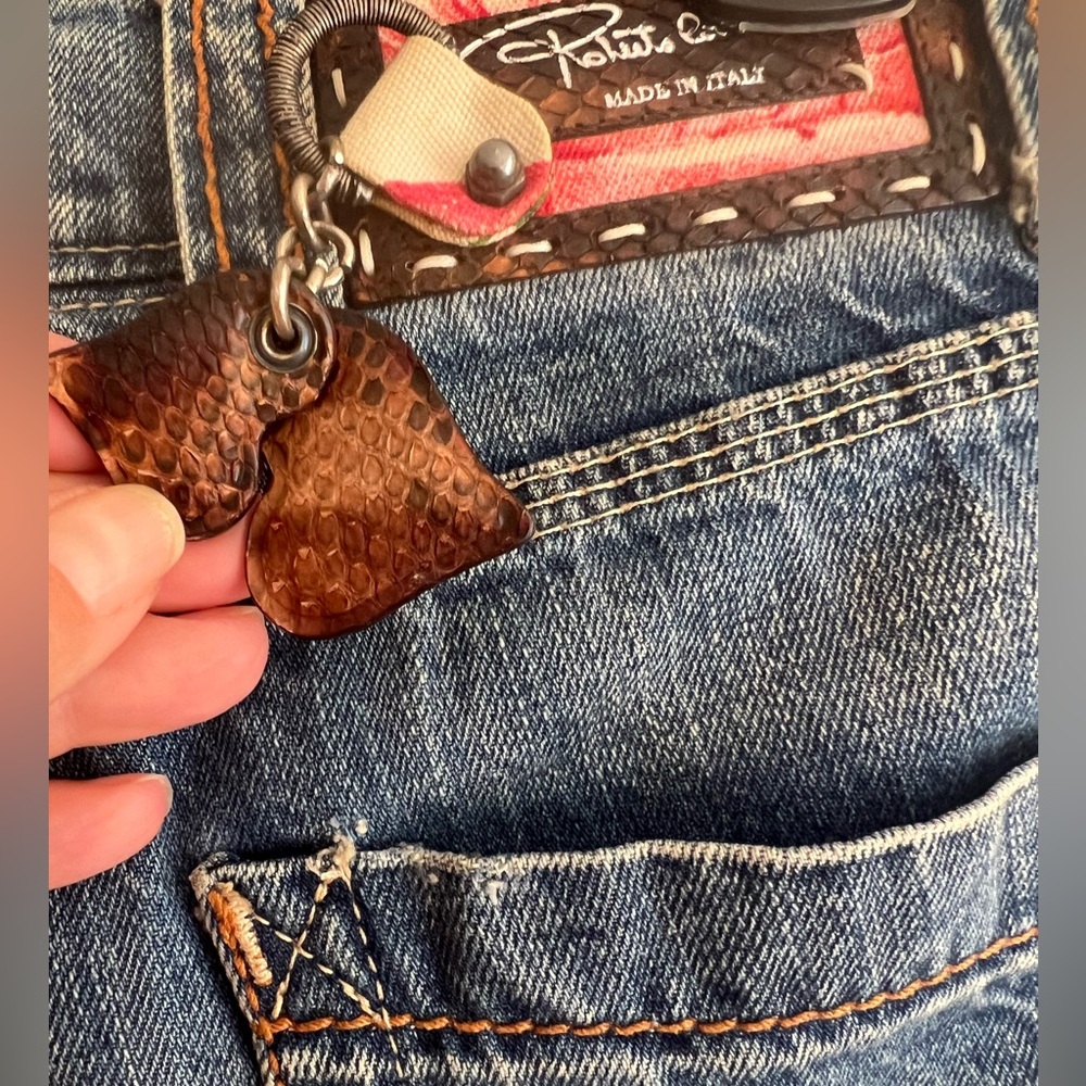 Vintage Roberto Cavalli Blue Women's Jeans Piton Skin Crystal Italy Size 40 - Picture 5 of 16